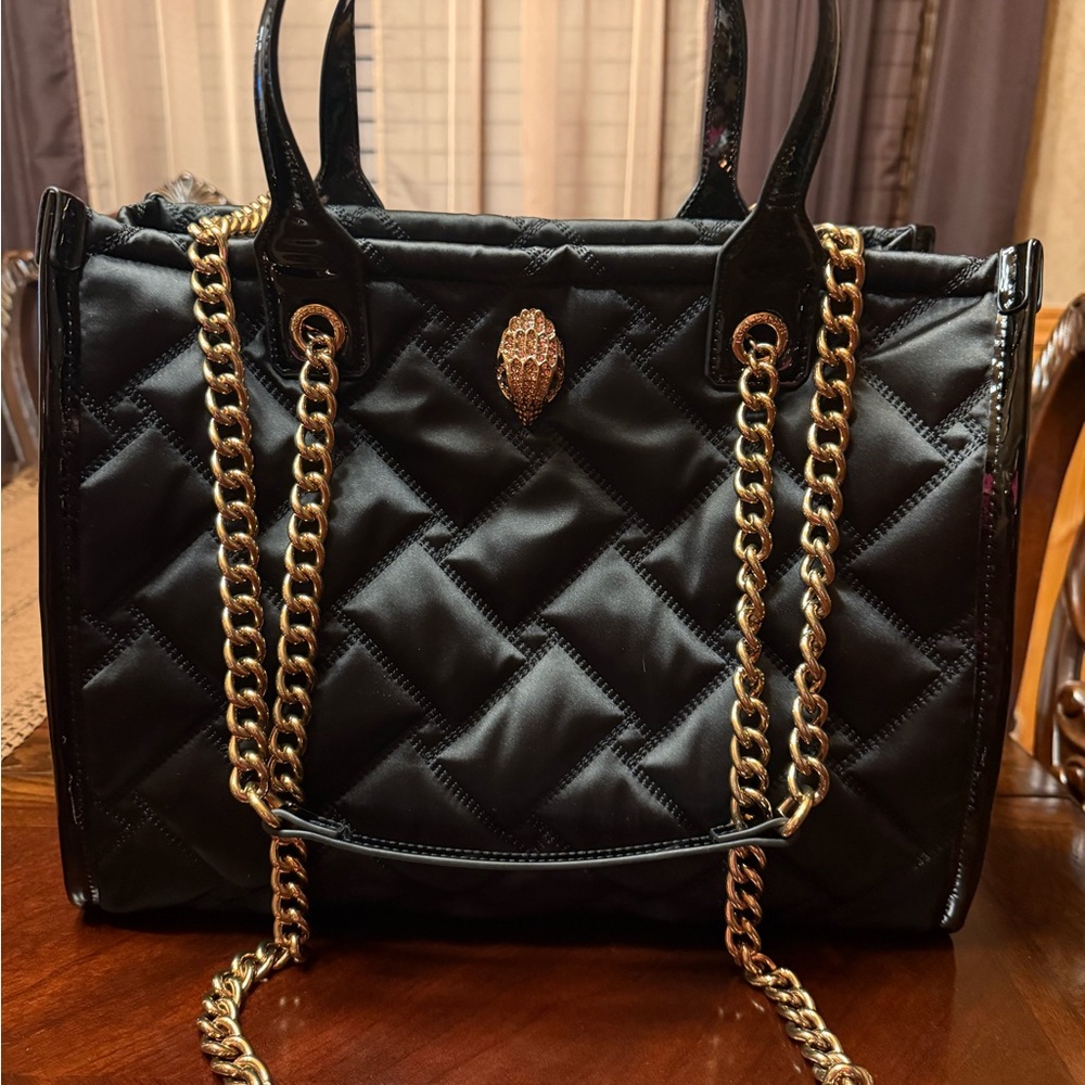 Kurt Geiger London Hoxten large Chic Black Quilted Shoulder Bag/gold straps